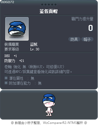 藍假面帽 Tooltip