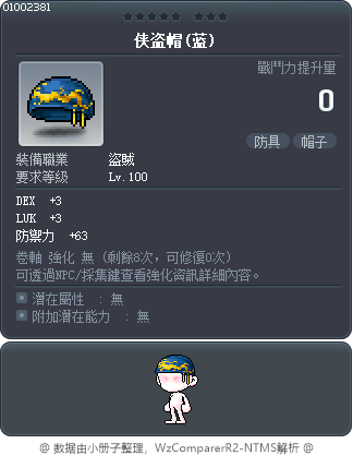 侠盗帽(蓝) Tooltip