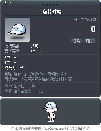 白色棒球帽 Tooltip