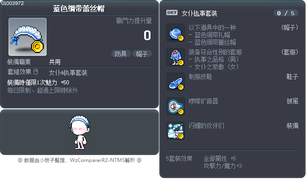 蓝色绸带蕾丝帽 Tooltip