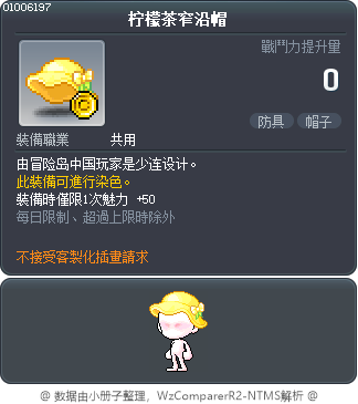 柠檬茶窄沿帽 Tooltip