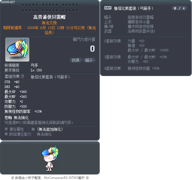高贵游侠贝雷帽 Tooltip