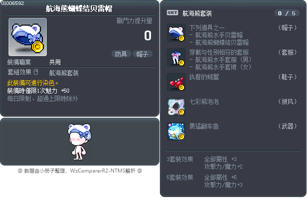 航海熊蝴蝶结贝雷帽 Tooltip