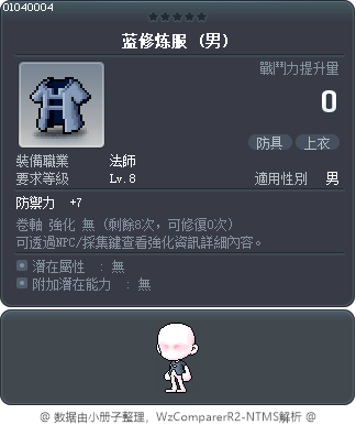 蓝修炼服 Tooltip