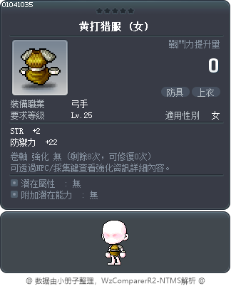 黄打猎服 Tooltip