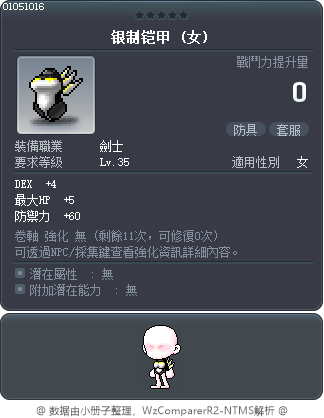 銀制鎧甲 Tooltip