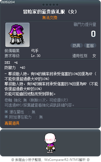 冒險家的貴族禮服 Tooltip