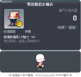 雪花情侣女棉衣 Tooltip
