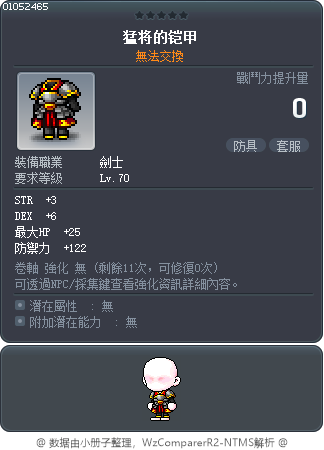 猛将的铠甲 Tooltip