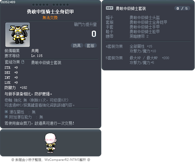 勇敢中级骑士全身铠甲 Tooltip