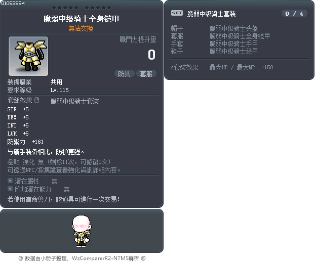 脆弱中级骑士全身铠甲 Tooltip