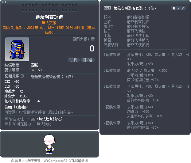 蘑菇刺客短裤 Tooltip