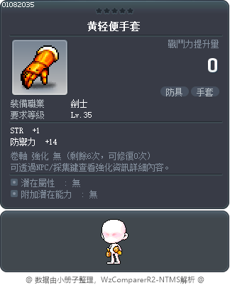黄轻便手套 Tooltip