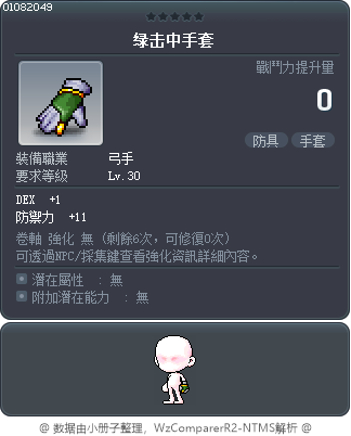 绿击中手套 Tooltip