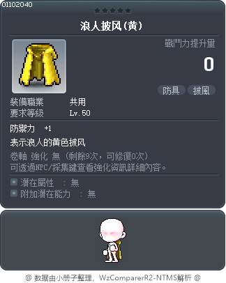 黃色冒險家披風 Tooltip