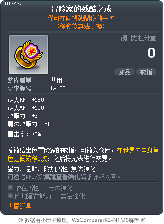 冒險家的殘忍之戒 Tooltip