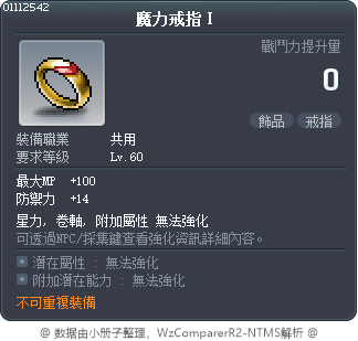 魔力戒指Ⅰ Tooltip