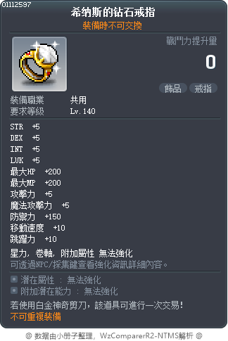 希纳斯的钻石戒指 Tooltip