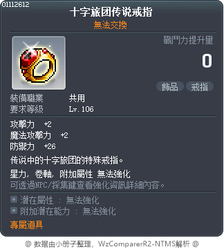 十字旅团传说戒指 Tooltip