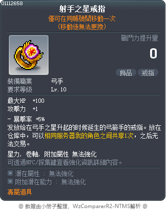 弓箭手戒指 Tooltip