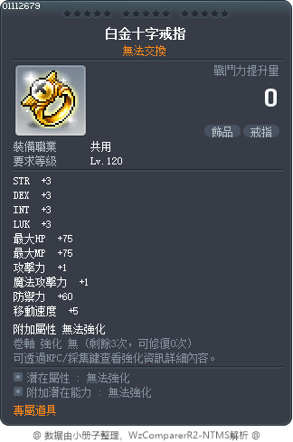 白金十字戒指 Tooltip