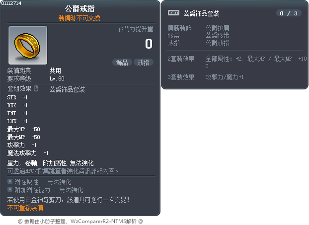 公爵戒指 Tooltip