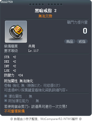 黑暗戒指 2 Tooltip