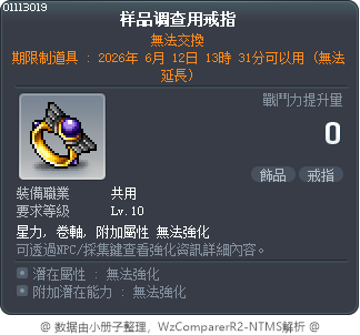 样品调查用戒指 Tooltip