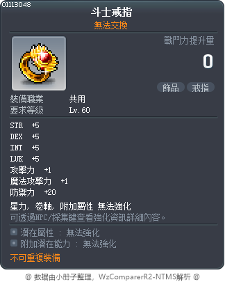 斗士戒指 Tooltip