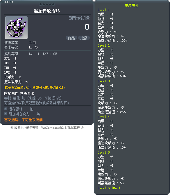 黑龙传说指环 Tooltip