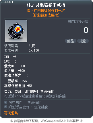 林之灵黑暗暴击戒指 Tooltip