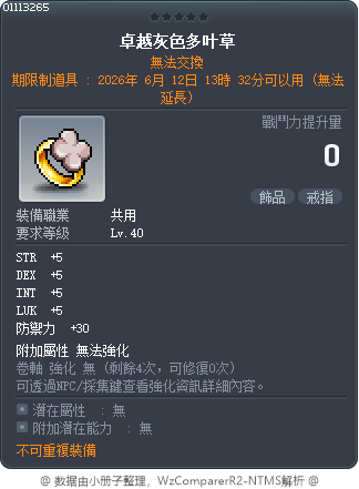 卓越灰色多叶草 Tooltip