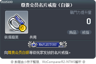 尊贵会员名片戒指（白银） Tooltip