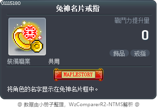 兔神名片戒指 Tooltip