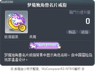 梦境独角兽名片戒指 Tooltip