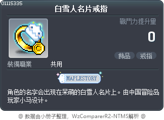 白雪人名片戒指 Tooltip