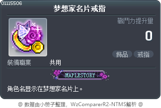 梦想家名片戒指 Tooltip