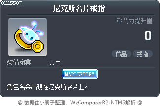 尼克斯名片戒指 Tooltip