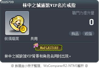 林中之城旅馆VIP名片戒指 Tooltip