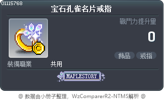 宝石孔雀名片戒指 Tooltip