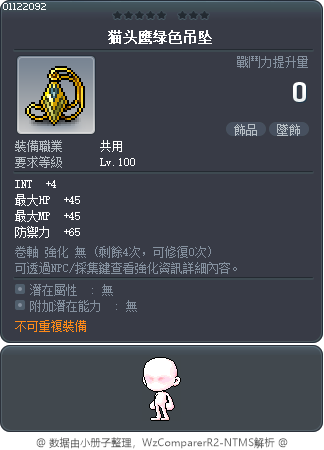 猫头鹰绿色吊坠 Tooltip