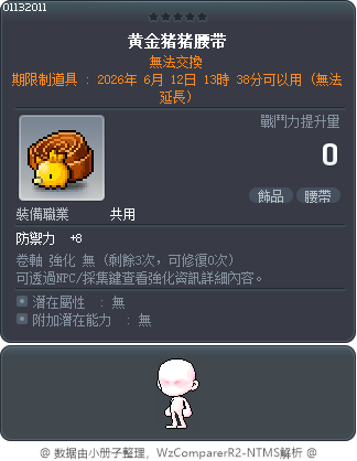 黄金猪猪腰带 Tooltip