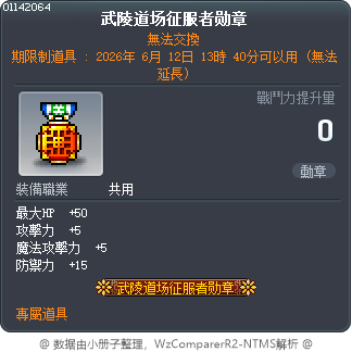 武陵道場征服者勳章 Tooltip
