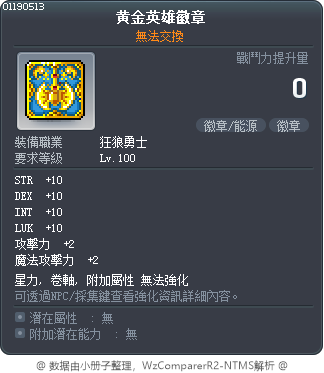 黄金英雄徽章 Tooltip