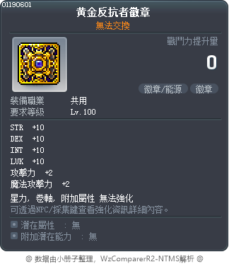 黃金末日反抗軍徽章 Tooltip