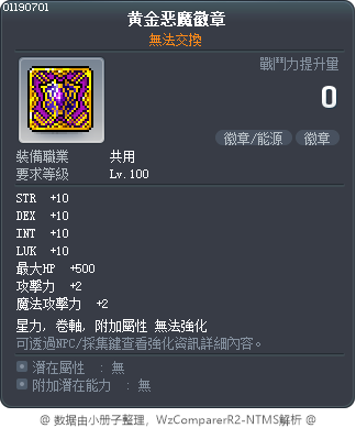 黃金惡魔徽章 Tooltip