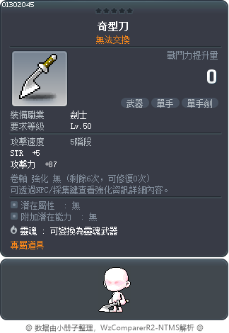 奇型刀 Tooltip