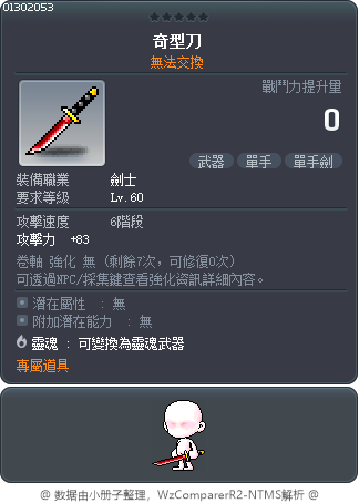 奇型刀 Tooltip