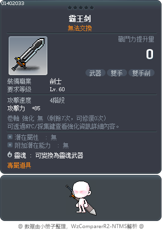 霸王剑 Tooltip