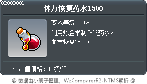 体力恢复药水1500 Tooltip
